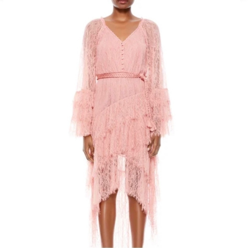 Alice and Olivia pink lace ruffle dress